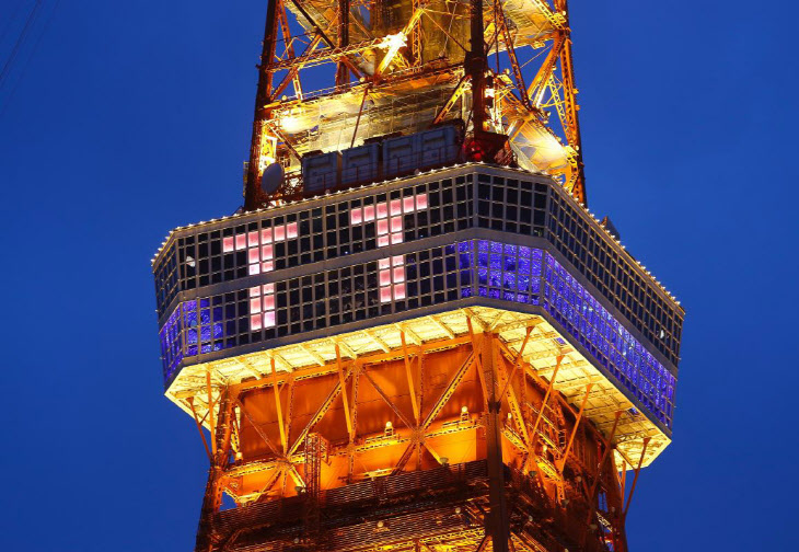 일본 도쿄타워에 점등된 'TT'<YONHAP NO-1696>