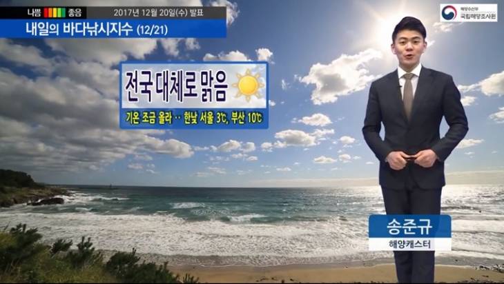 [내일의 바다날씨 낚시지수 12월 21일 목요일] 따뜻한 바람 불어와 기온 조금 오름 ‥ 한낮 기온 서울 3도, 부산은 10도